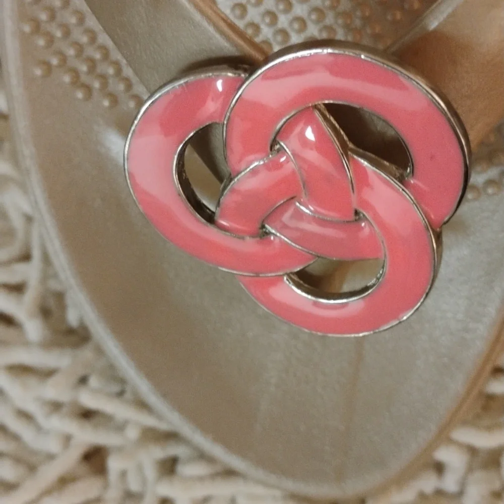 Oka B Sandy Gold And Coral Accent Flipflops - Picture 3 of 9